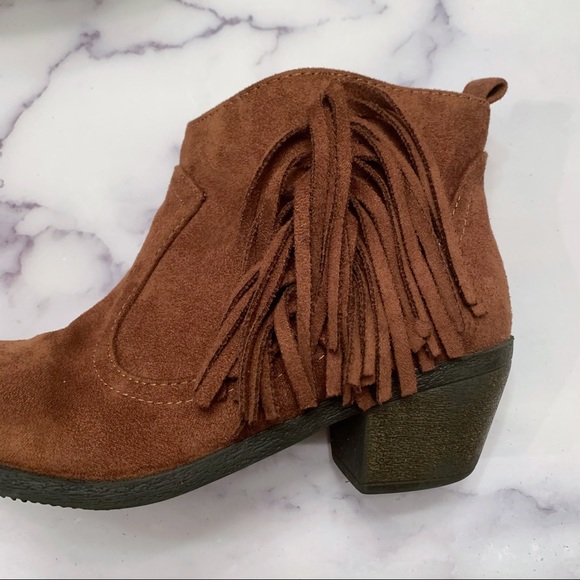 FINAL PRICE Faded Glory rust suede fringed side zip mid heel booties size 5 - Picture 7 of 12